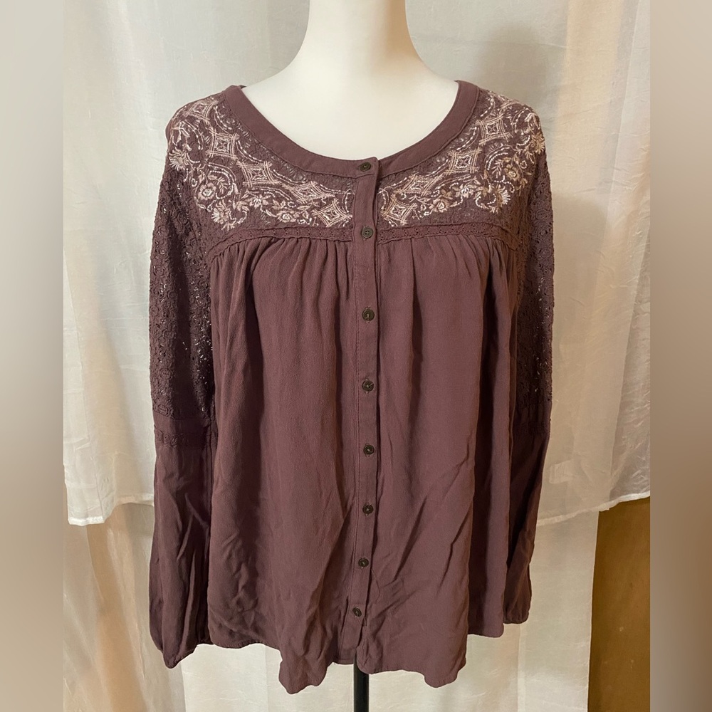Knox Rose Dark Purple Long Sleeve Embellished
Blouse